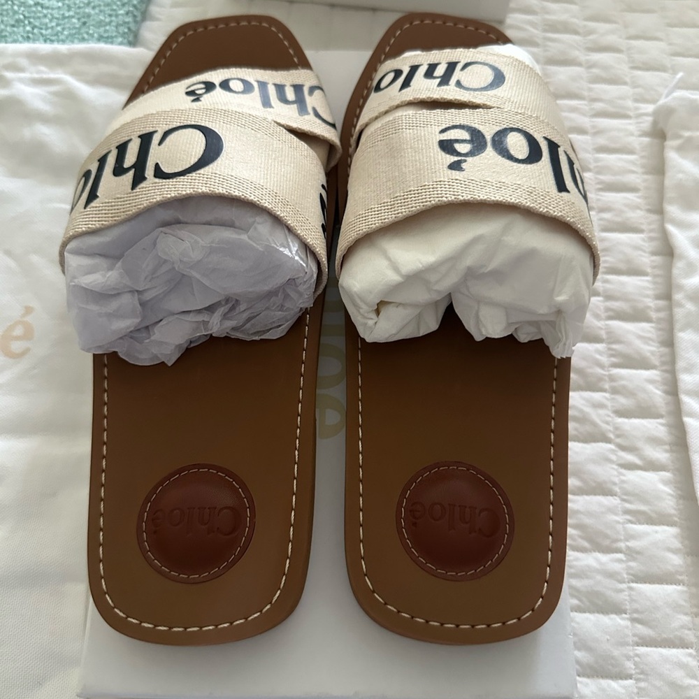 Chloe Tan and Cream Slide Sneakers